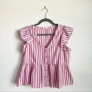 Copper Key, striped flutter sleeve blouse, size S